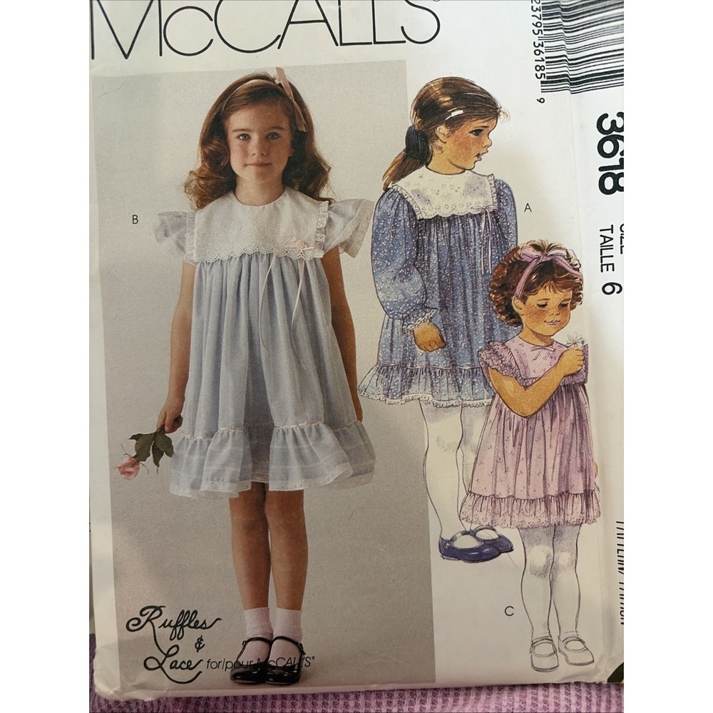 Vintage 1988 McCalls Pattern 3618 Toddler Girls Ruffle Lace Dress Size 6 UNCUT